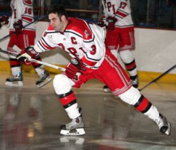 Rensselaer captain Kirk MacDonald hit the ice with the Engineers Saturday night, completing his comeback from his battle with cancer (photo: Kris Qua).