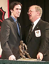 Ryan Miller accepts the Hobey Baker Memorial Award Friday at the Frozen Four.