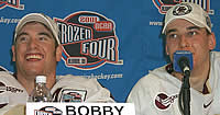 Bobby Allen (left) and Krys Kolanos address the media after the title game. (Photo by Adam Wodon)