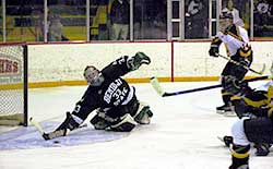 FSU's Rob Collins puts one past goalie Dannie Morgan to make it 2-0.