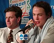 Don Lucia (l.) and John Pohl at the postgame press conference (photo: Ed Trefzger)