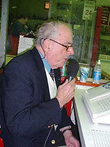 Jim Prior has been working the microphone at Walter [nl]Brown Arena, and then some, for 17 years. (photo: Scott Weighart)