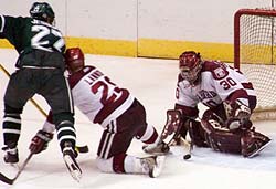 Harvard goalie Dov Grumet-Morris made 31 saves to lead the Crimson to the finals.