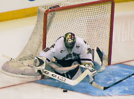 ... to Matti Kaltiainen's grizzled veteran in the BC nets (photo: Kelly McGinnis).