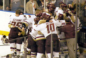 The OT goal from Ben Eaves put BC back in the Frozen Four. (photos: Kelly McGinnis)