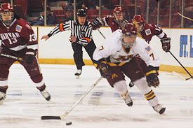 2005 Patty Kazmaier winner Krissy Wendell (foreground) is among the stars of the Gopher women's decade of success (photo: Tim McDonald).