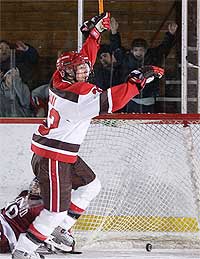 St. Lawrence advanced in the ECAC playoffs with two OT wins.