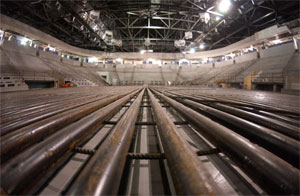 The ice plant system at BU's new Agganis Arena, prior to today's concrete pouring to create the surface beneath the ice. (photos: Boston University Athletic Communications)