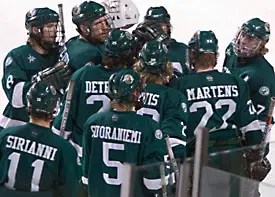 Despite a valiant effort, Bemidji State couldn't celebrate after last year's NCAA tournament matchup with Denver (photo: Melissa Wade).