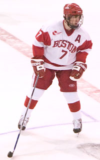 David Van der Gulik's hat trick only earned BU a tie with UML (photo: Melissa Wade).