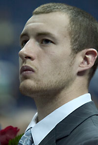 McKee watches the Hobey ceremonoy, awaiting the winner to be announced. (photo: Melissa Wade)