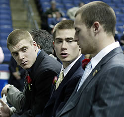 Brett Sterling (l.), Marty Sertich (c.) and David McKee were this year's Hobey Hat Trick.