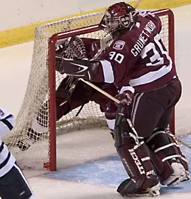 Tom Cavanagh (in net) and Dov Grumet-Morris saw their Crimson careers come to an end (photo: Melissa Wade).