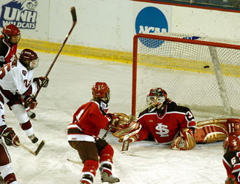 Sarah Vaillancourt scores the second Harvard goal. (Photo: Josh Gibney)