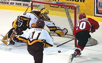 Andrew Schembri scores against Ferris State (photo: Christopher Brian Dudek).