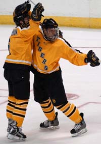 Midwest Regional MOP Trevor Frischmon (l.) celebrates his first goal Saturday with Mark Stuart (photo: Christopher Brian Dudek).