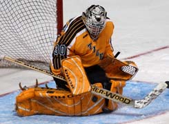 Curtis McElhinney was solid, especially late in the game, in the Tiger nets (photos: Christopher Brian Dudek).