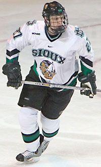 North Dakota captain Matt Smaby has helped mold a young Sioux defensive corps this season (photo: Melissa Wade).