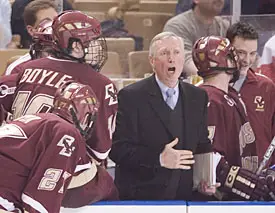 BC head coach Jerry York on the bench with his charges (photo: Melissa Wade).