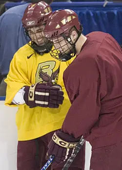 BC's Chris Collins (r.) and Stephen Gionta share a laugh Wednesday at the Bradley Center (photo: Melissa Wade).