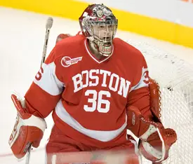 John Curry excelled once more in net for BU Monday night (photo: Melissa Wade).