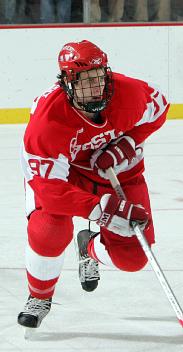 A forward before his BU career, Matt Gilroy has turned into a key contributor from the blue line (photos: Boston University sports information).