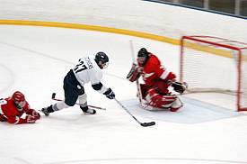 Mitch Stephens' shorthanded winner sent Geneseo and Plattsburgh to Game 3 (photos: Angelo Lisuzzo).