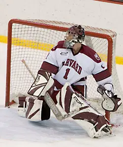 John Daigneau has taken over as the Crimson's starter in net for his senior year (photo: Melissa Wade).