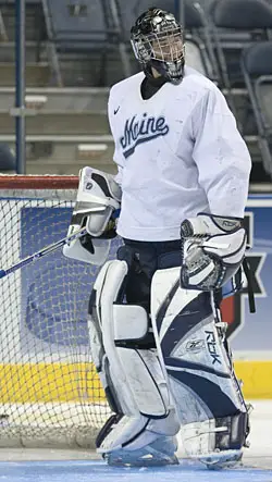 Ben Bishop will backstop Maine against Michigan State in Thursday's early semifinal (photo: Melissa Wade).