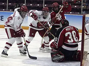 Jess Moffat (30) makes one of her 24 saves in a losing effort. (Photo: Ryan Coleman)