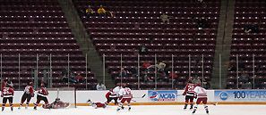 The Friday afternoon semifinal between Wisconsin and St. Lawrence was sparsely attended. (Photo: Ryan Coleman)