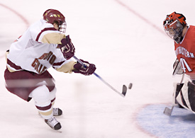 BC's Chris Collins scores one of his two goals Monday night (photos: Melissa Wade).