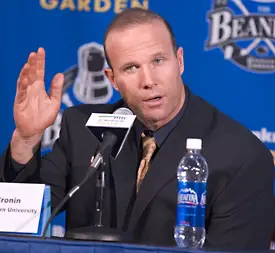 Northeastern head coach Greg Cronin at last year's Beanpot press conference (photo: Melissa Wade).