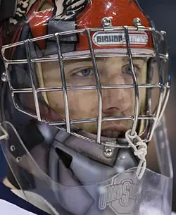 Dave Caruso of Ohio State at practice Friday for the Frozen Four Skills Challenge (photo: Melissa Wade).