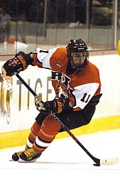 RIT junior Rob Tarantino skates against Canisius Oct. 22. The Tigers made the move to Division I this season (photo: RIT sports information).