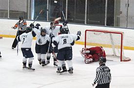 Geneseo celebrates a goal during Game 3 Sunday (photos: Angelo Lisuzzo).