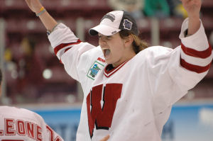 Jinelle Zaugg celebrates Wisconsin's NCAA women's title on March 26. (Photo: John E. Van Barriger / <a href='http://words-photos.com'>words-photos.com</a>)” /></p>
<div class=