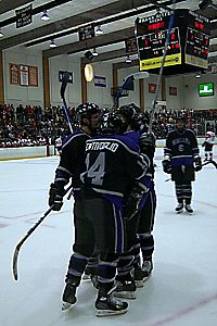 Niagara celebrates its second goal by Matt Caruana (photos: Russell Jaslow).