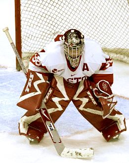 John Curry mans the BU net (photos: Boston University Media Relations).