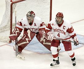 Not just a standout netminder, Curry (with defenseman Sean Sullivan) is a