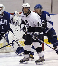 Fredonia's Matt McKeown scored the game-winning goal for the Blue Devils' second straight OT playoff win. (photo: Jerry Reilly)