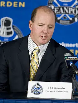 Harvard head coach Ted Donato after his squad's 3-1 loss to Boston College (photo: Melissa Wade).