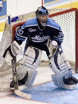 Ben Bishop and his 6-foot-7 frame return to stop pucks for the Black Bears this season (photo: Melissa Wade).