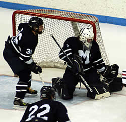 Middlebury's Ross Cherry has played well for the Panthers, sharing time in net with Doug Raeder. (photo: Chris Thayer)