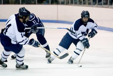 Junior defenseman Tom Maldonado leads Middlebury in assists and will be a key contributor against Manhattanville on Saturday. (Photo: Will Costello)