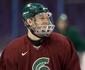 Michigan State captain Chris Lawrence at Wednesday's practice in St. Louis (photo: Melissa Wade).