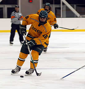 Sophomore forward Garren Reisweber has six goals in three games for Oswego. (photo: Jim Feeney/Oswego State Hockey)