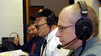 Randy Bloechl (center), with broadcast partners Chris Lerch (left) and Ed Trefzger (photo: RIT University News Services).