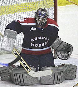 Longtime backup Joe Tuset has been playing key minutes lately in the Robert Morris net (photo: Ron Harper).