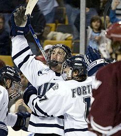 Bobby Butler (l.) and Matt Fornataro celebrate Butler's game winner (photo: Melissa Wade).